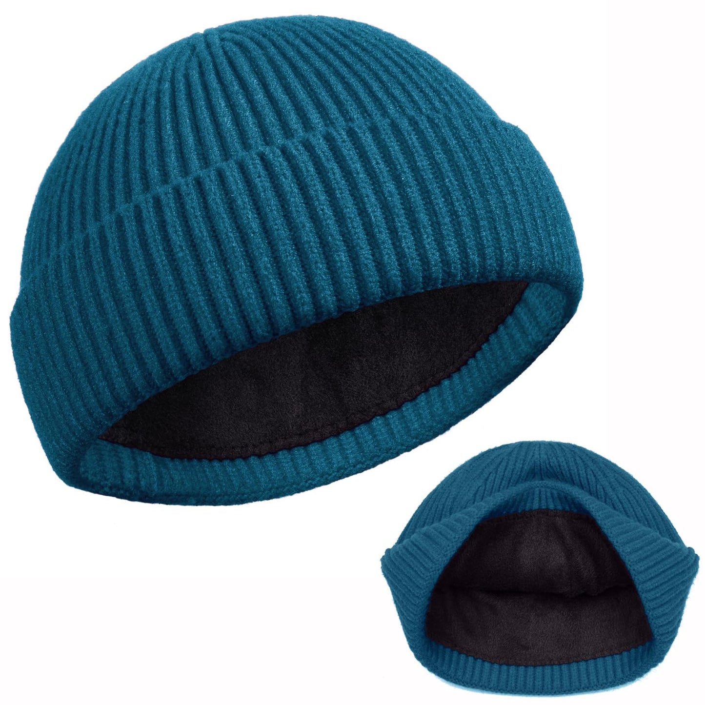 ROYBENS Swag Wool Knit Cuff Short Fisherman Beanie for Men Women, Winter Warm Hats