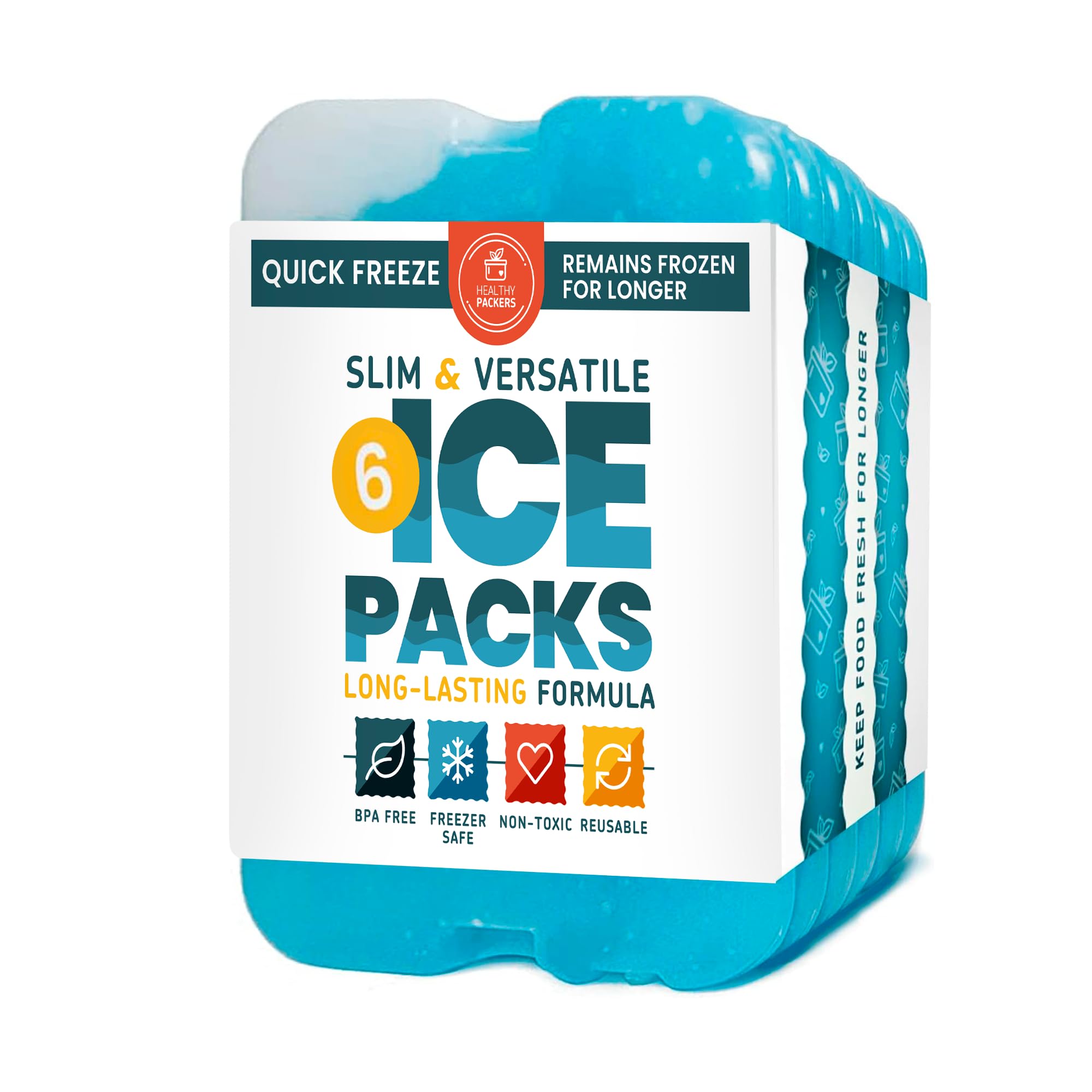 Healthy Packers Ice Packs for Lunch Boxes & Coolers - Freezer Packs - Original Cool Pack | Cooler Accessories for Beach, Camping & Fishing | Slim & Long-Lasting Reusable Ice Pack for Cooler