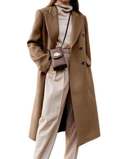 IDEALSANXUN Womens Long Wool Coats Fall Winter Double Breasted Trench Coat Peacoat
