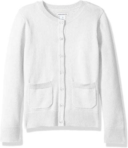 Amazon Essentials Girls and Toddlers' Uniform Slim Fit Crewneck Cardigan Sweater