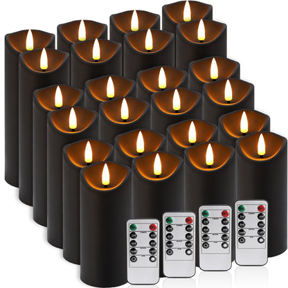 Set of 24 Waterproof Outdoor Flameless Candles, LED Candles with 4 Remote and Timer,(H 4" 5" 6" x D 2.2"),for Halloween Wedding Festiv