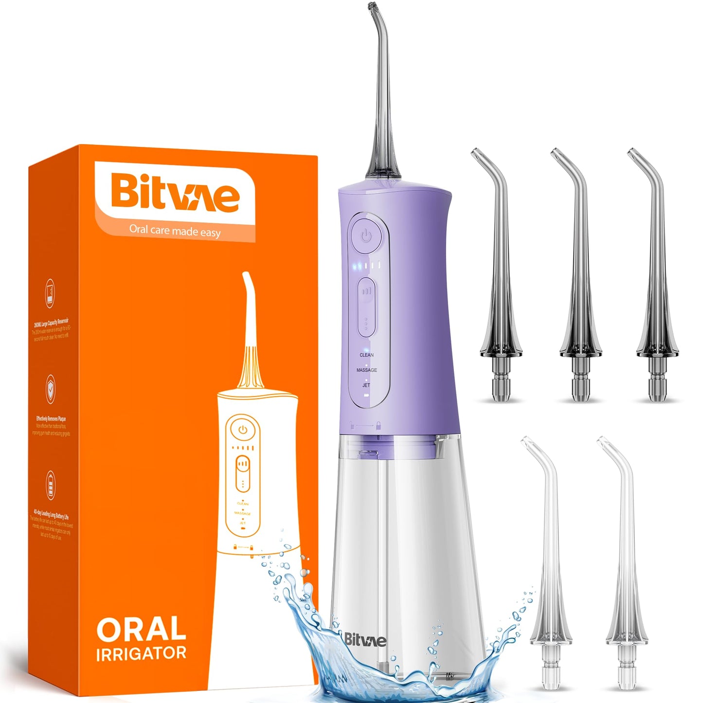 Bitvae Water Dental Flosser for Teeth, Cordless Water Teeth Cleaner Picks, 3 Modes 5 Intensities, IPX7 Waterproof, Rechargeable Water Dental Picks for Cleaning - Black
