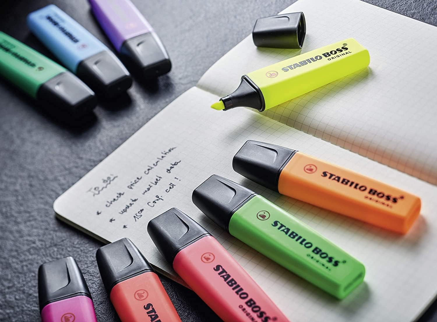 STABILO Highlighter BOSS ORIGINAL - Essential Pack of 5 - Red, Yellow, Light Blue, Light Green & Lavender