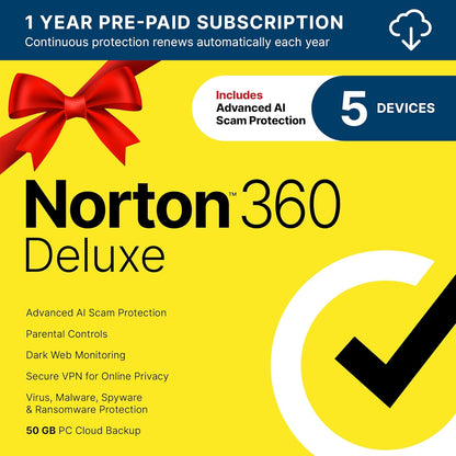 Norton 360 with LifeLock Select Bundle, 1 Year Subscription - 5 Devices - All-in-One Protection for your Devices, Online Privacy, and Identity, Activation Required [Subscription]