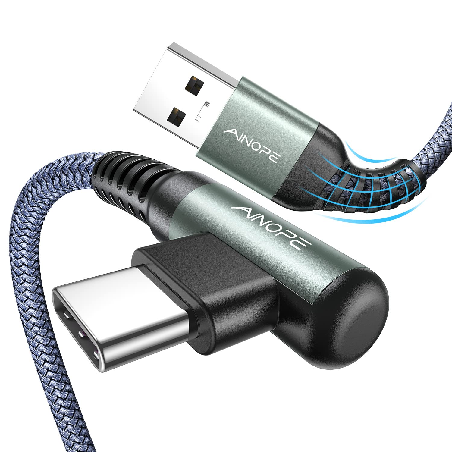 AINOPE USB C Cable [2-Pack, 6.6ft] 3.1A Type C Charger Fast Charging, Right Angle USB to USB C Cable Braided USBC Charger for Galaxy S10+ S10 S9, Note 10 9, LG V30, Moto, iPhone 16 15 Cord Type C