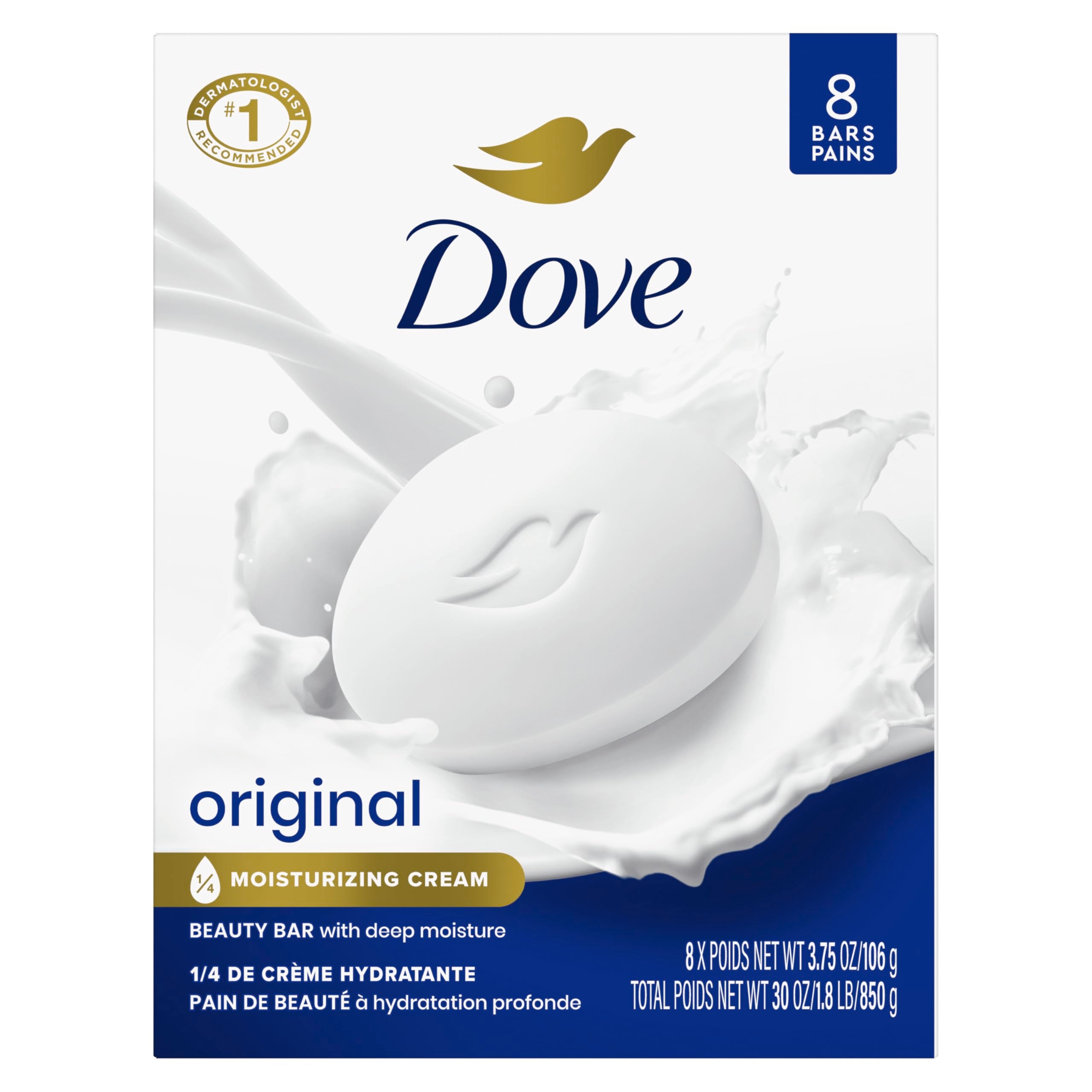 Dove Beauty Bar Gentle Skin Cleanser Moisturizing for Gentle Soft Skin Care Original Made With 1/4 Moisturizing Cream 3.75 oz, 14 Bars