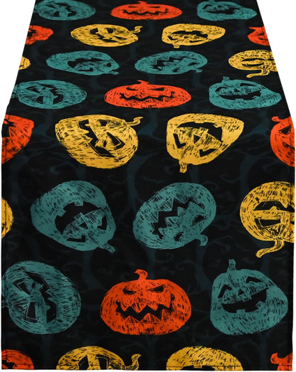 Halloween Black Pumpkin Table Runner Festive Fall Kitchen Dining Decor Premium Seasonal Tablecloth for Home & Party 13x72 Inch