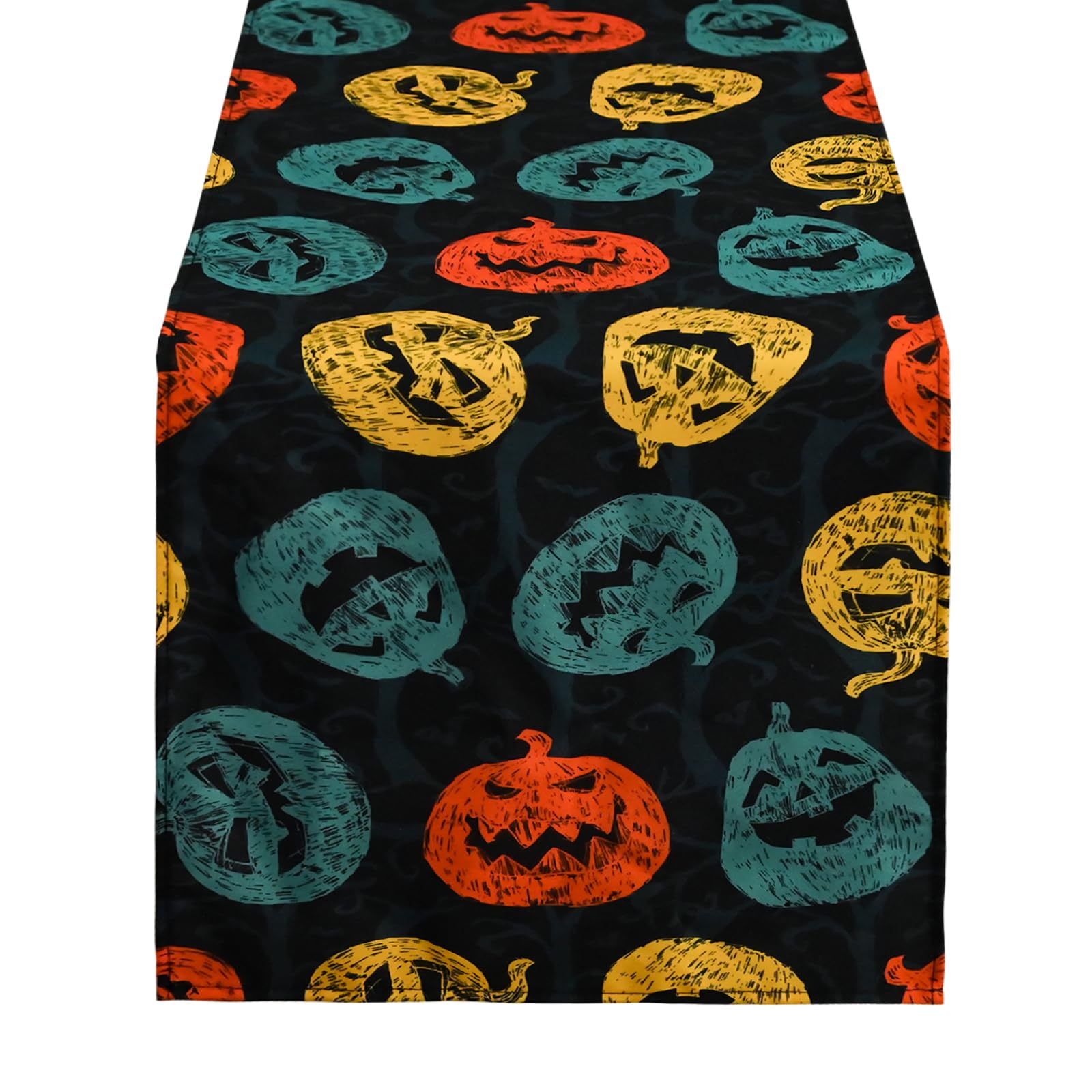 Halloween Black Pumpkin Table Runner Festive Fall Kitchen Dining Decor Premium Seasonal Tablecloth for Home & Party 13x72 Inch