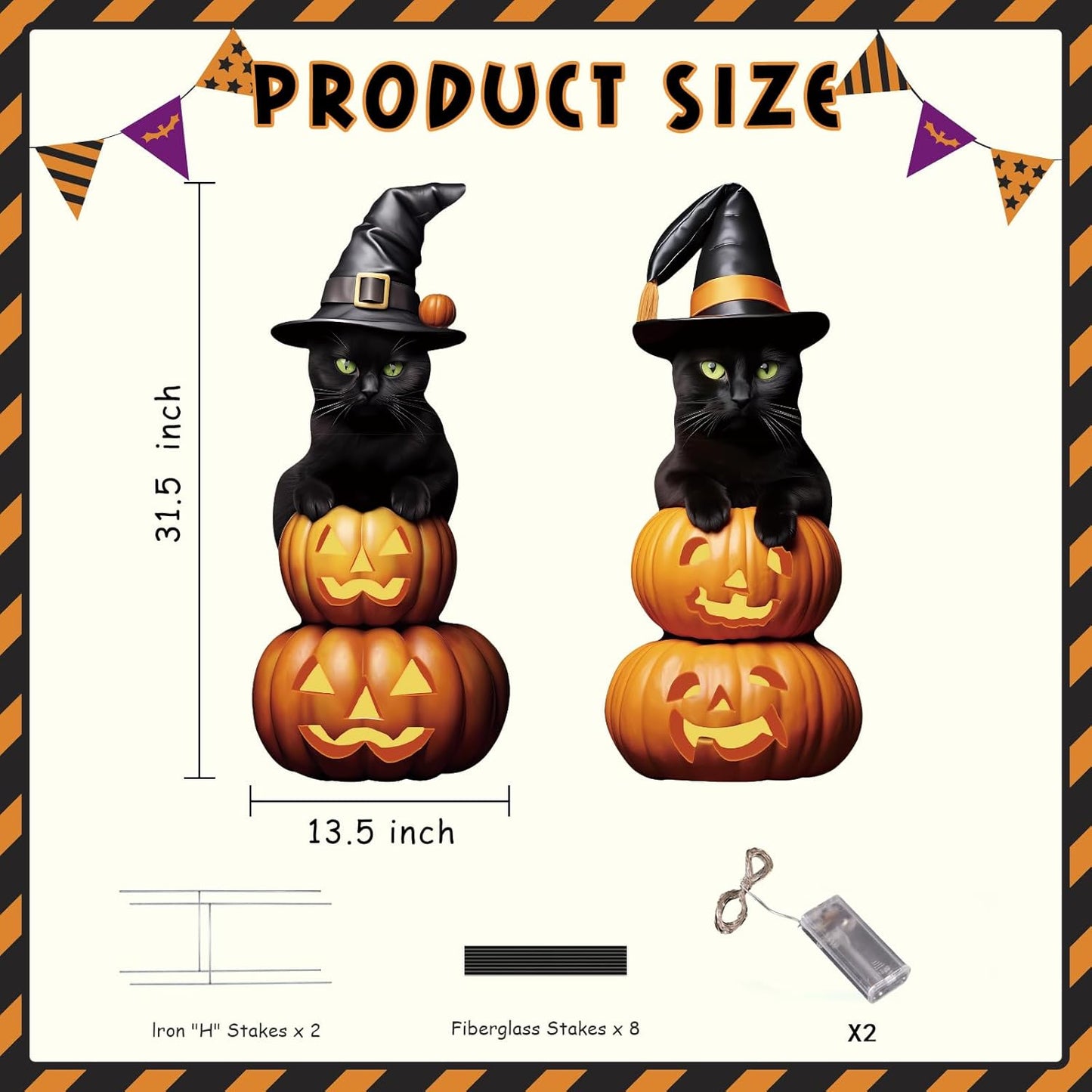 2Pcs 4.0FT Black Cat Halloween Decorations Outdoor- Plastic Yard Signs With Stakes, Spooky Pumpkin Outdoor Decor, Scary Silhouette With Glow in Dark Eyes for Yard, Lawn, Garden