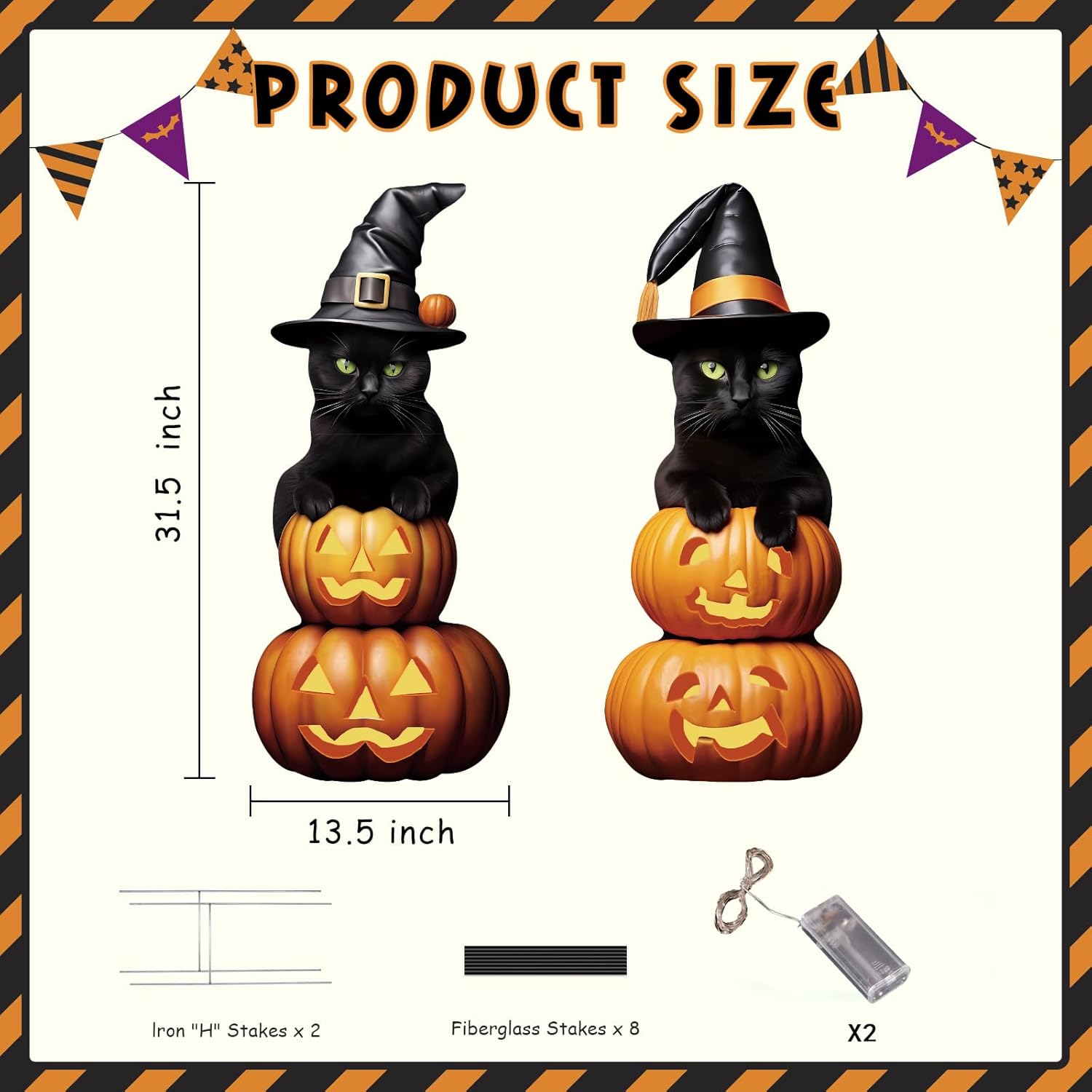 2Pcs 4.0FT Black Cat Halloween Decorations Outdoor- Plastic Yard Signs With Stakes, Spooky Pumpkin Outdoor Decor, Scary Silhouette With Glow in Dark Eyes for Yard, Lawn, Garden