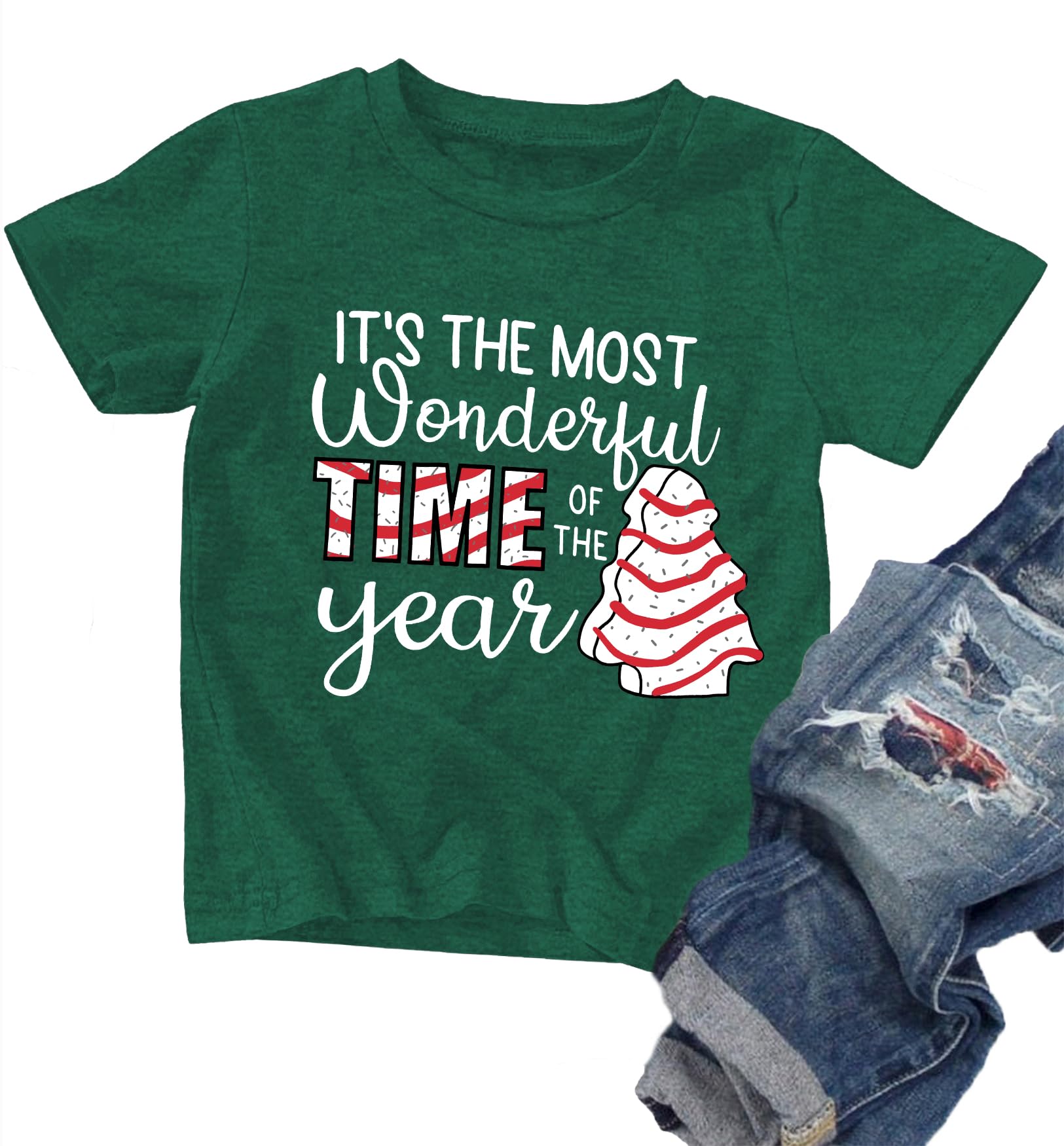 Christmas Shirts Toddler Boys Girls Xmas Buffalo Plaid Trees T-Shirt Christmas Graphic Tees Holiday Tops