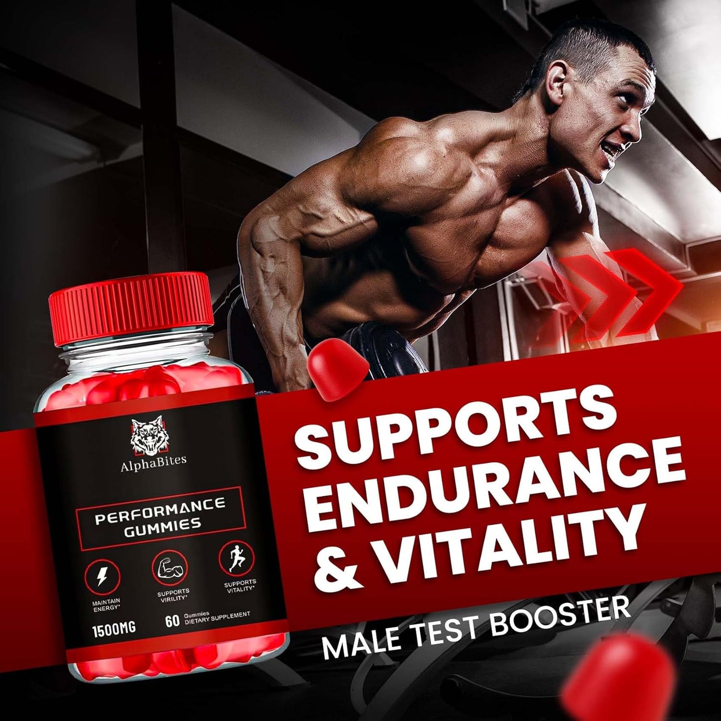 Alpha Bites Gummies, 60 Gummies, AlphaBites Advanced Formula Max Performance Gummies, All Natural Supplement Extra Strength, Alpha Growth and Overall Health Support