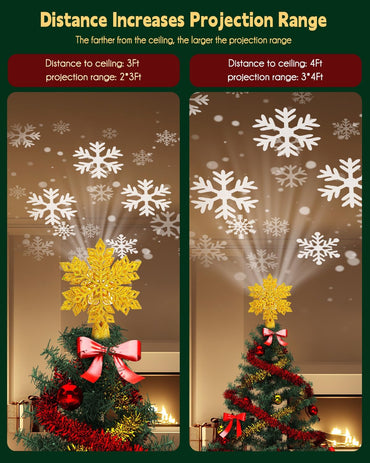 Brightown Christmas Tree Topper with Built-in 3D Glitter Led Snowflake Projector Lights, Gold Hexagonal Snowflake Tree Toppers Christmas Decorations Indoor for Xmas New Year Party Holiday