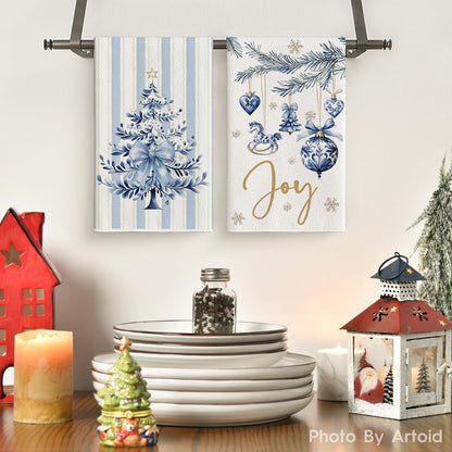 Artoid Mode Blue Porcelain Ornaments Xmas Tree Christmas Kitchen Towels Dish Towels, 18x26 Inch Farmhouse Holiday Winter Decoration Cleaning Set of 4