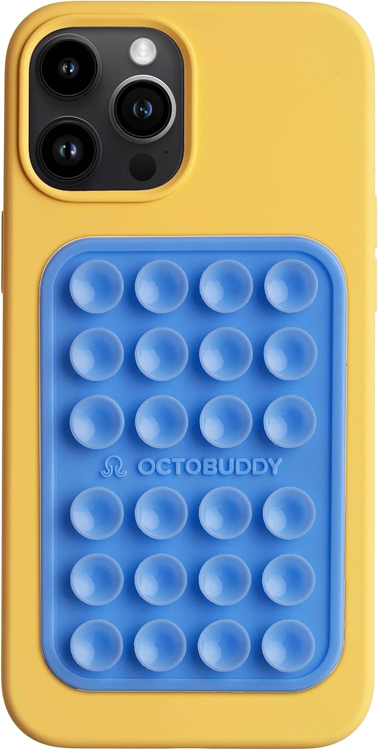 OCTOBUDDY Classic MAX - Silicone Suction Phone Case Adhesive Mount - Hands-Free, Strong Grip Holder for Selfies and Videos - iPhone and Android Compatible - 2.6″ x 3.9″, Baby Blue Jay