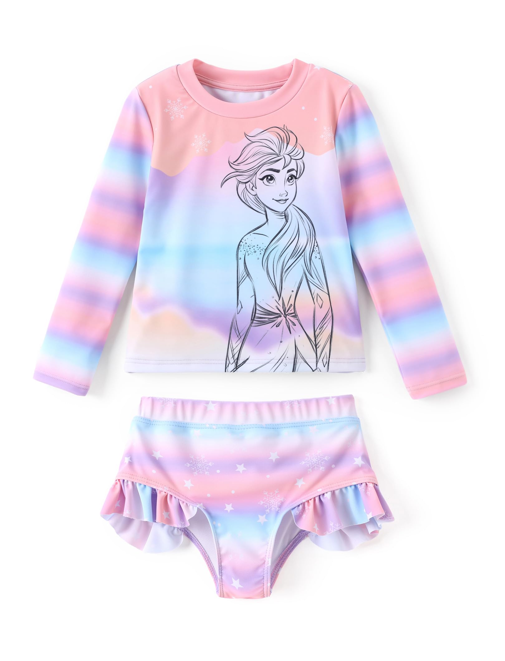 Disney Mickey and Friends Girl Two Piece Long Sleeve Swimsuit Rashguard Bathing Suit