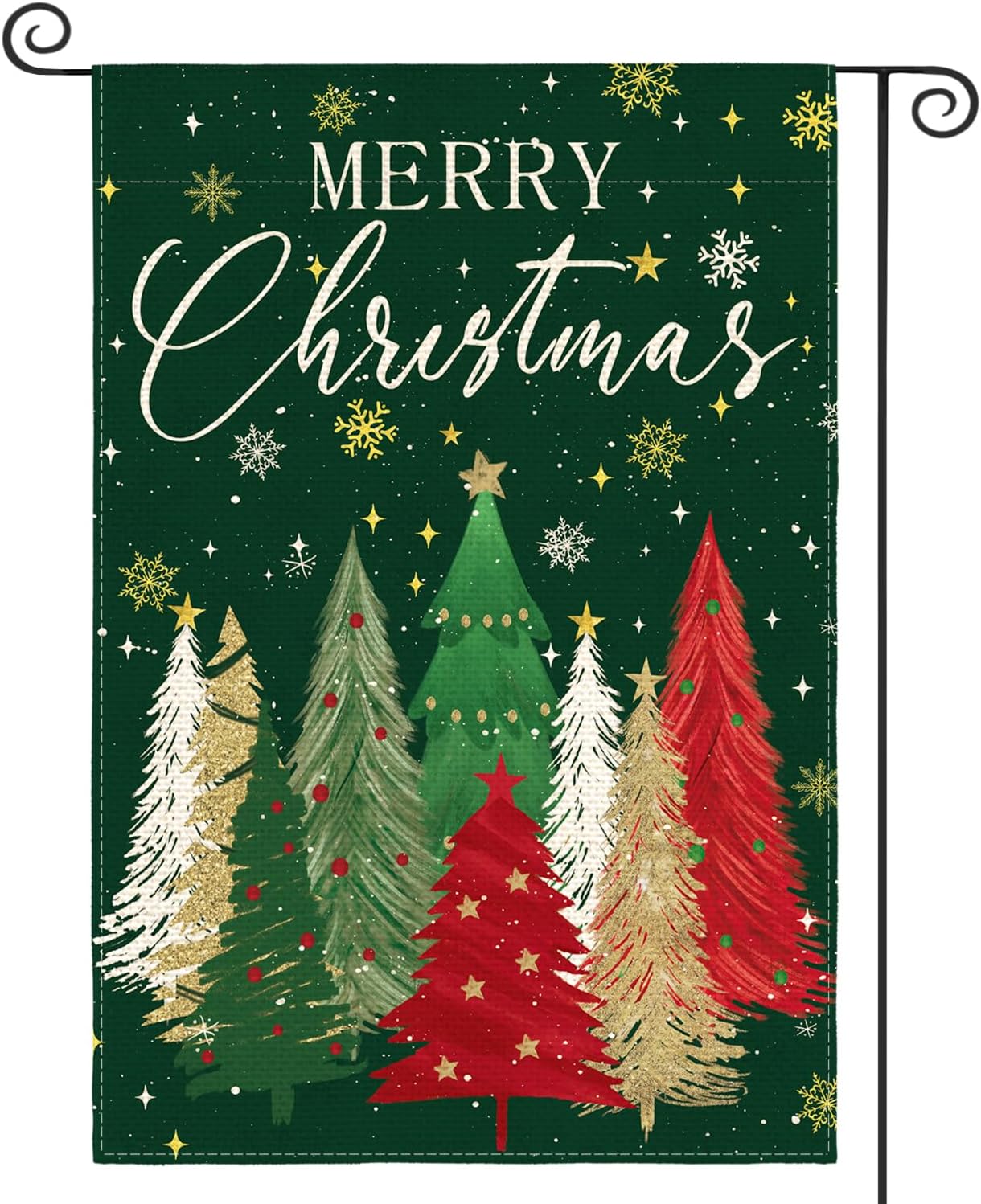 AVOIN colorlife Merry Christmas Garden Flag 12x18 Inch Double Sided Outside, Christmas Tree Snowflake Winter Holiday Yard Outdoor Decorative Flag Green