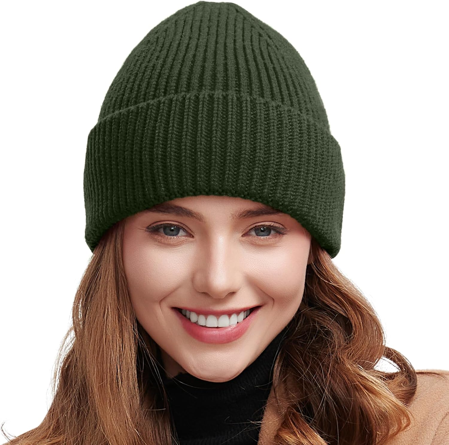 50% Wool Thick Beanie Hat for Men Women, Seamless Winter Knit Skull Cap, Cuffed Fisherman Beanie Warm Trawler Watch Cap