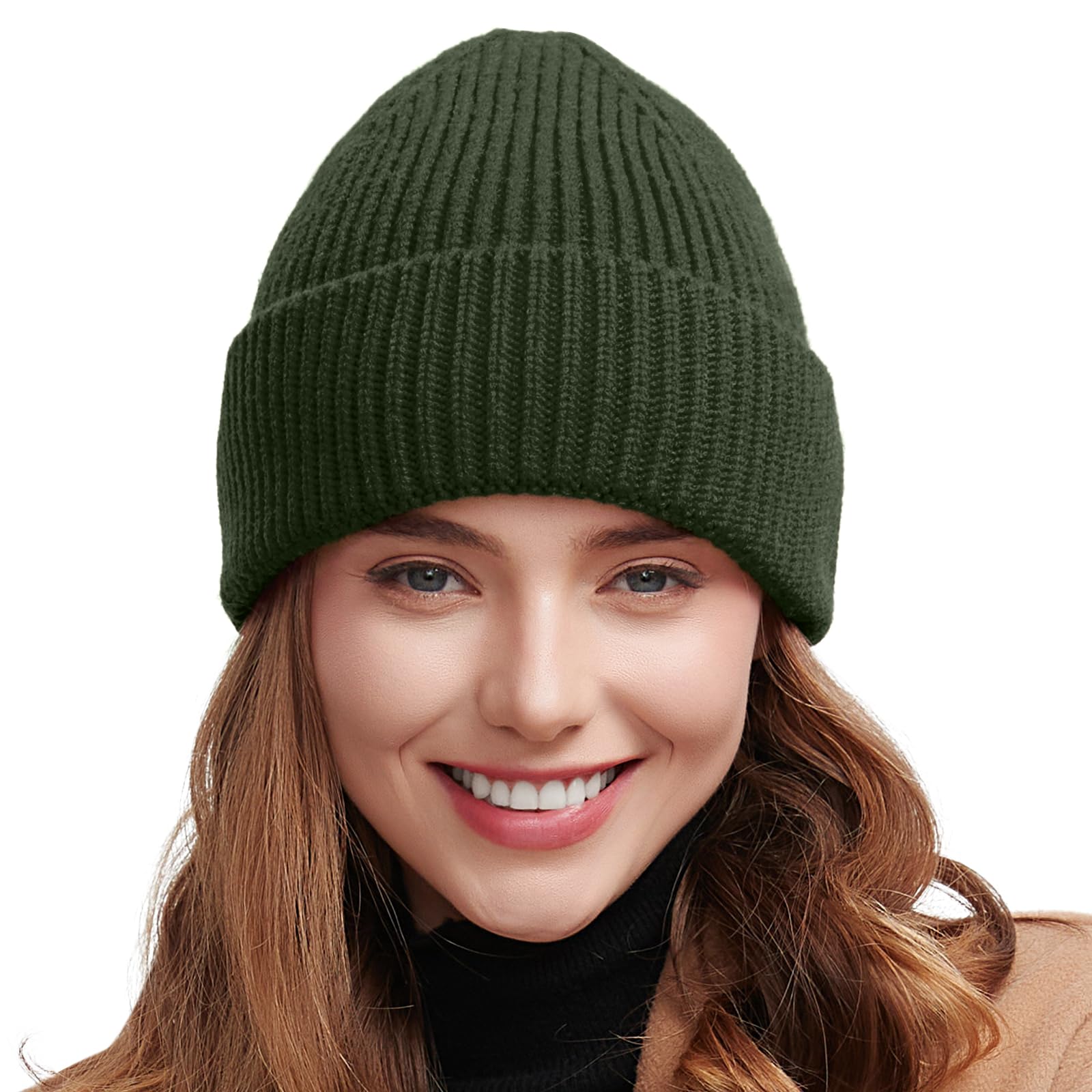 50% Wool Thick Beanie Hat for Men Women, Seamless Winter Knit Skull Cap, Cuffed Fisherman Beanie Warm Trawler Watch Cap