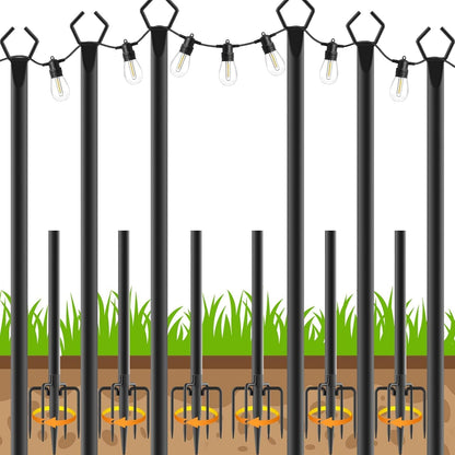 6 Pack String Light Poles, Outdoor String Light Pole 10 ft Forked Metal Light Pole with Adjustable Outdoor Light Stand, Deck, Backyard, Garden, Wedding, Rustproof and Sturdy with Hooks