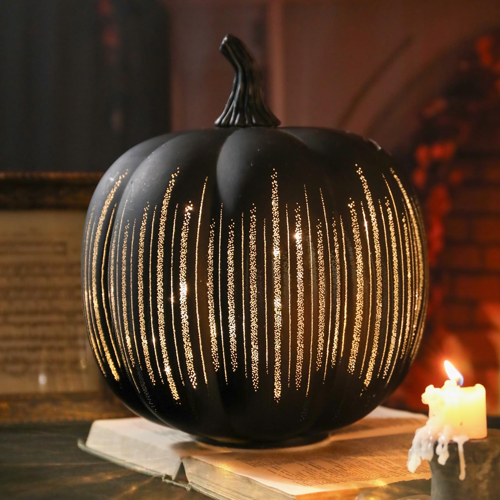 VCUTEKA Glass Pumpkin Lights, Lighted Pumpkins Halloween Decorations for Home, Pumpkin for Indoor Decor and Thanksgiving Centerpieces Tables Decor, Purple