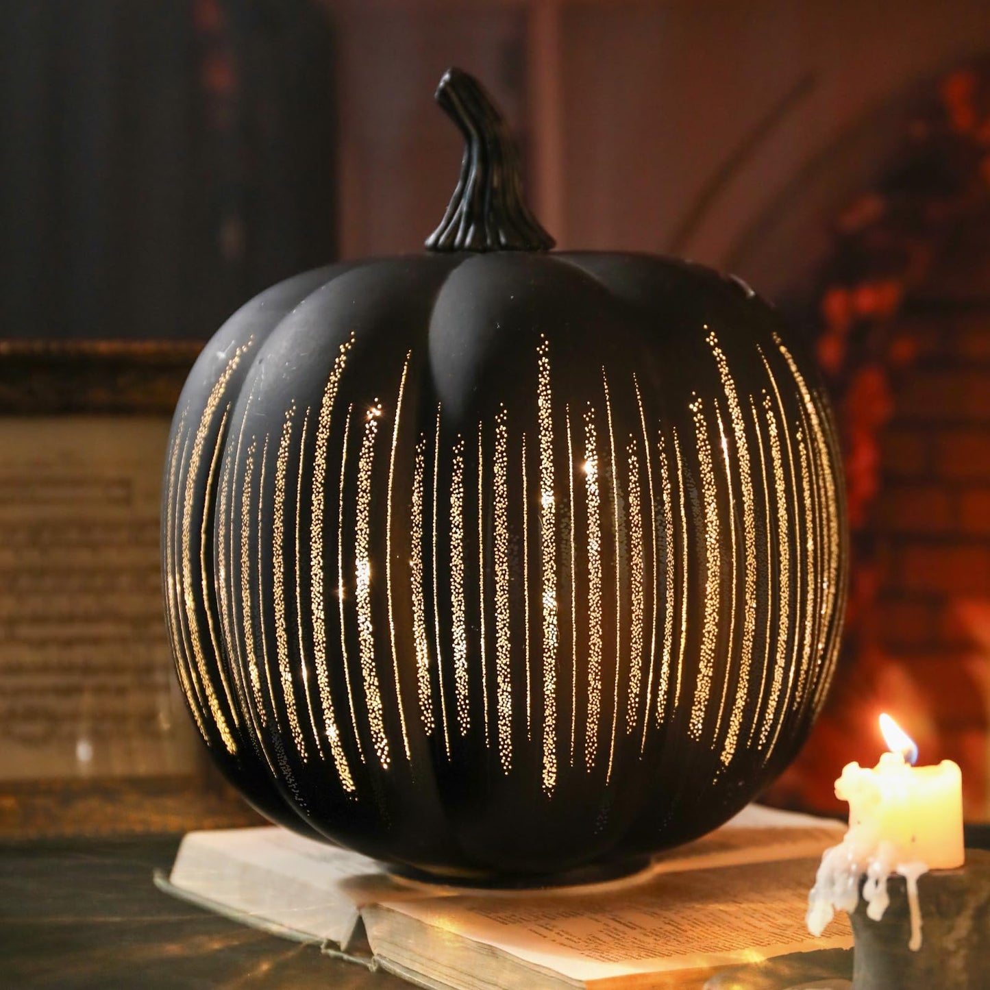 VCUTEKA Glass Pumpkin Lights, Lighted Pumpkins Halloween Decorations for Home, Pumpkin for Indoor Decor and Thanksgiving Centerpieces Tables Decor, Purple