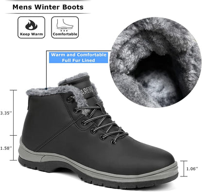 Mens Winter Snow Boots Water Resistant Warm Fur Lined Anti Slip Work Ankle Shoes Casual Lightweight Hiking Outdoor Trekking Boot