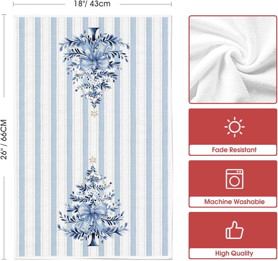 Artoid Mode Blue Porcelain Ornaments Xmas Tree Christmas Kitchen Towels Dish Towels, 18x26 Inch Farmhouse Holiday Winter Decoration Cleaning Set of 4
