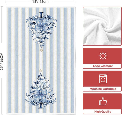 Artoid Mode Blue Porcelain Ornaments Xmas Tree Christmas Kitchen Towels Dish Towels, 18x26 Inch Farmhouse Holiday Winter Decoration Cleaning Set of 4