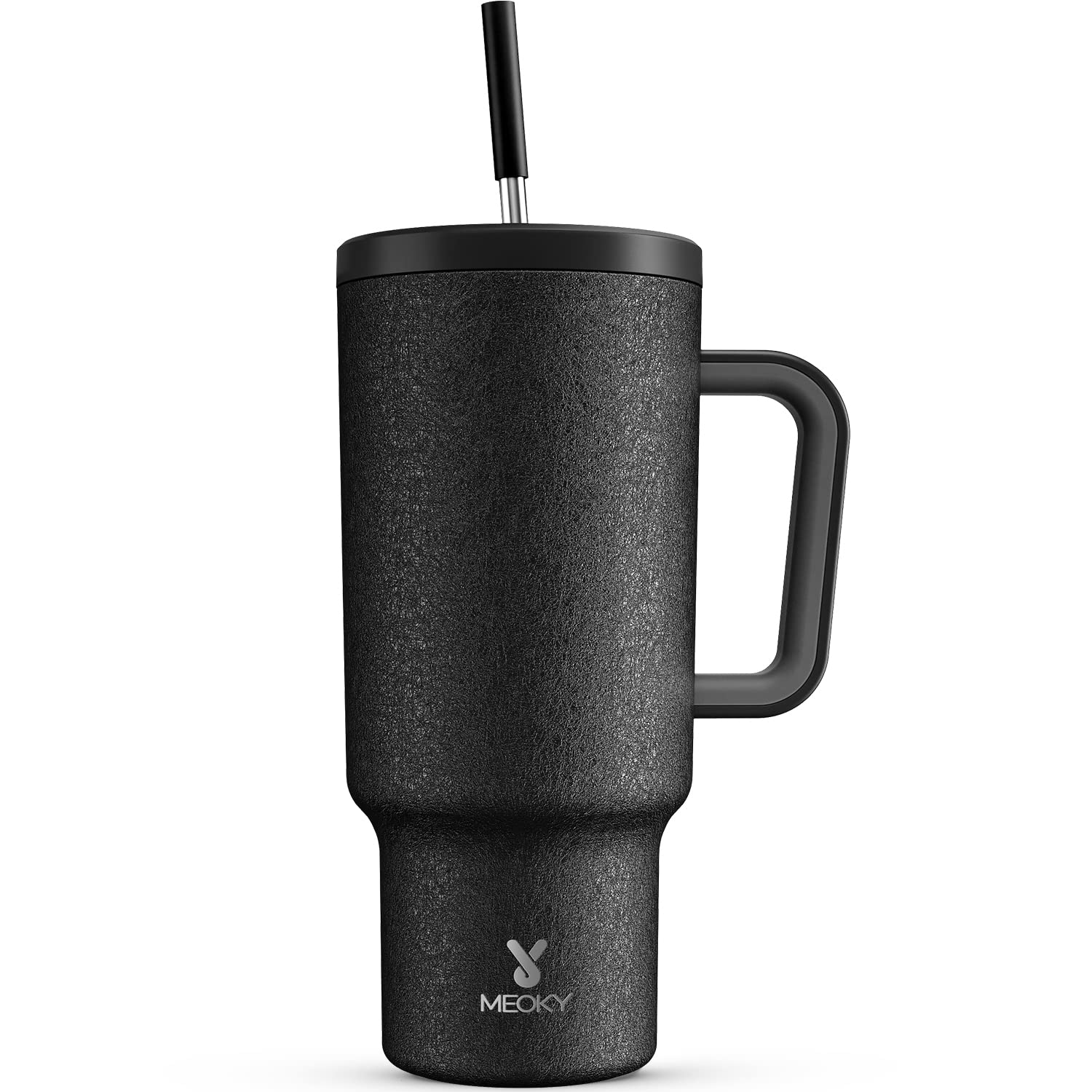 Meoky 40 oz Christmas Tumbler with Handle and Straw, Xmas Tumbler with Lid and Straw, Insulated Stainless Steel Travel Mug, Christmas Gifts for Women Men Adults (Jolly Reindeer)