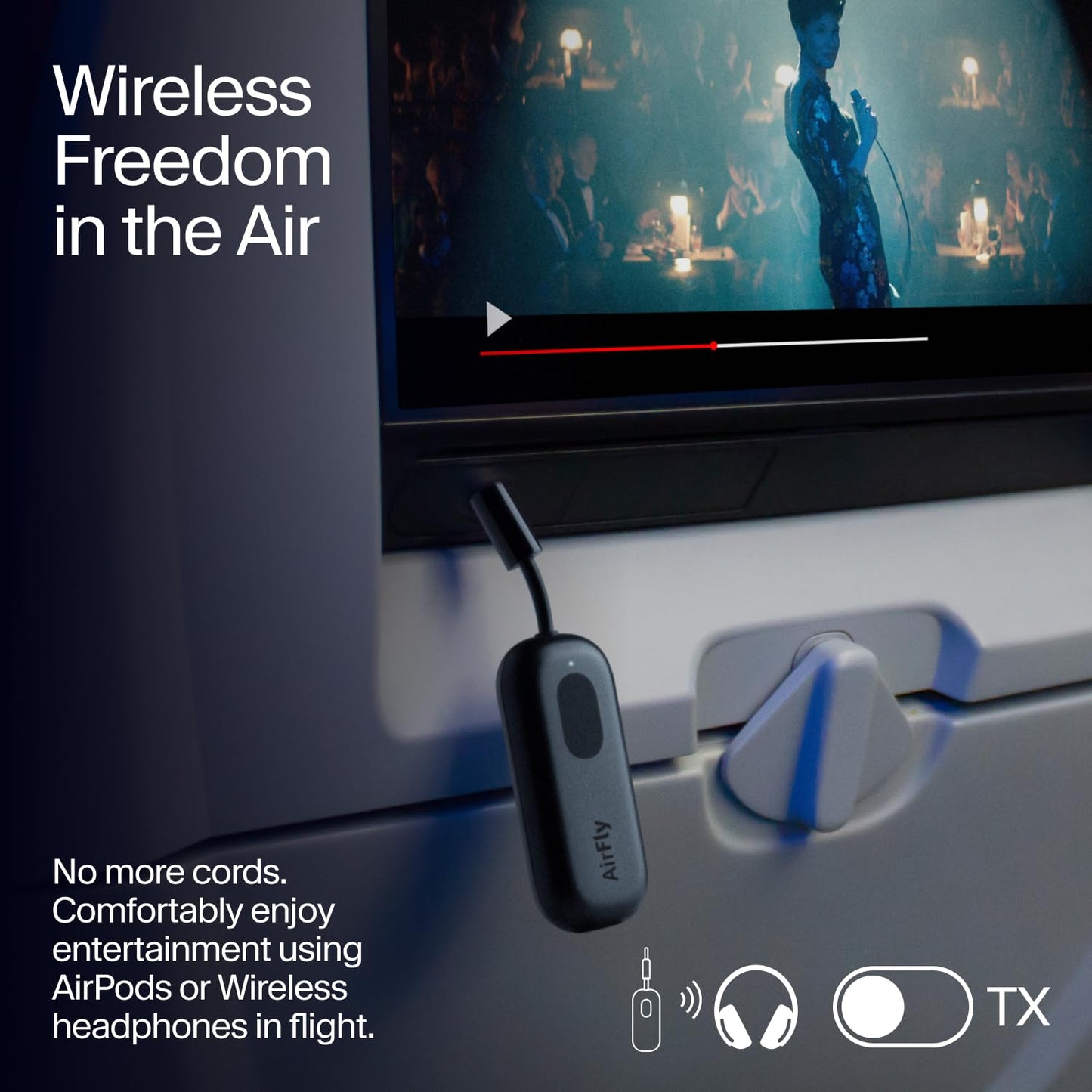AirFly Pro 2 Deluxe – Bluetooth Adapter for Airplane, Pair 2 AirPods or Wireless Headphones – 3.5mm AUX Bluetooth Transmitter/Receiver for Cars, Boats, Treadmills, TVs – Airplane Travel Essentials