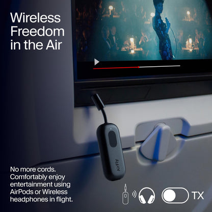 AirFly Pro 2 Deluxe – Bluetooth Adapter for Airplane, Pair 2 AirPods or Wireless Headphones – 3.5mm AUX Bluetooth Transmitter/Receiver for Cars, Boats, Treadmills, TVs – Airplane Travel Essentials