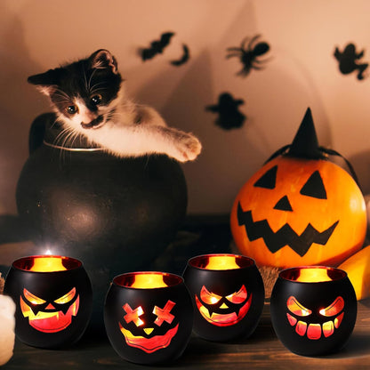 Black Halloween Table Centerpieces Candle Holders 12 PCS, Jack O Lantern Tealight Votive Candle Holders, Indoor Halloween Decorations for Mantel Coffe Table Decor