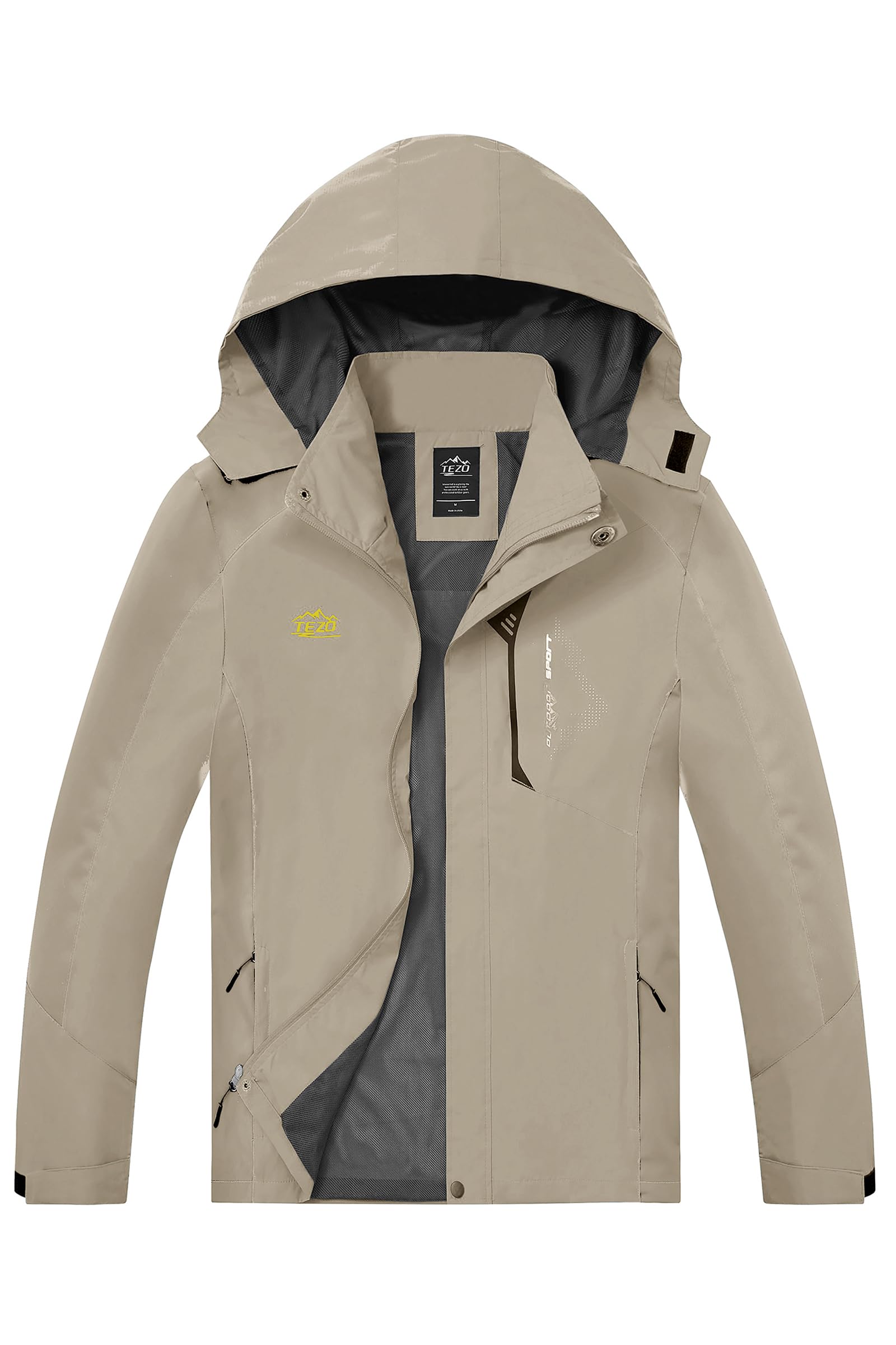 TEZO Mens Rain Jacket Waterproof with Hooded Hiking Coat Lightweight Windbreaker