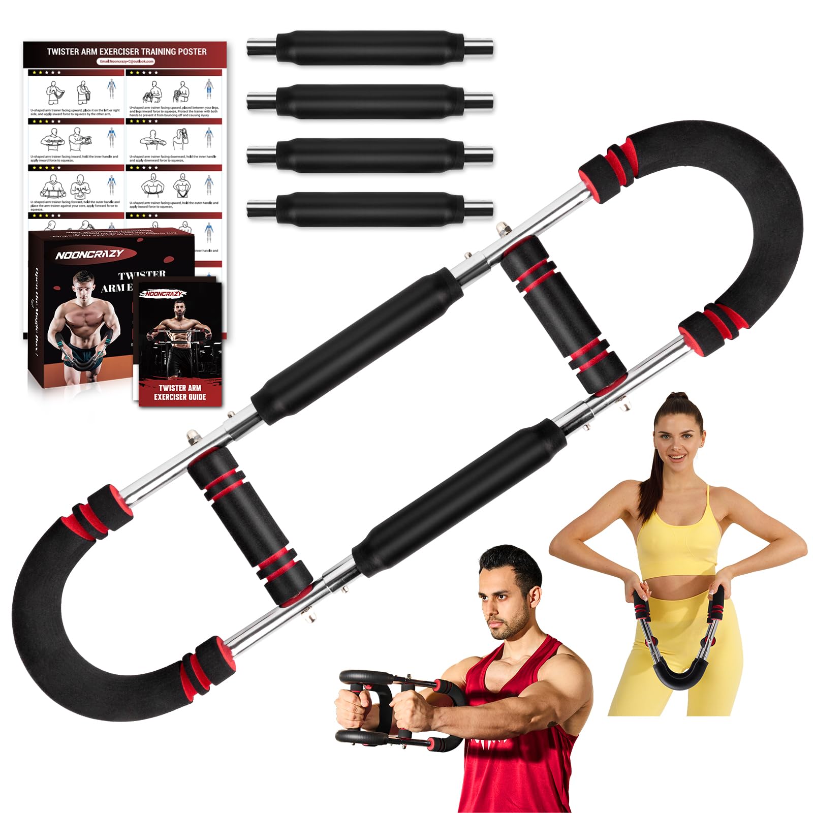Twister Arm Trainer, Adjustable Twister Arm Chest Exerciser with 4 Spring & Training Poster for Men & Women, Detachable Power Twister Home Fitness Equipment for Enhancing Upper Body Muscle