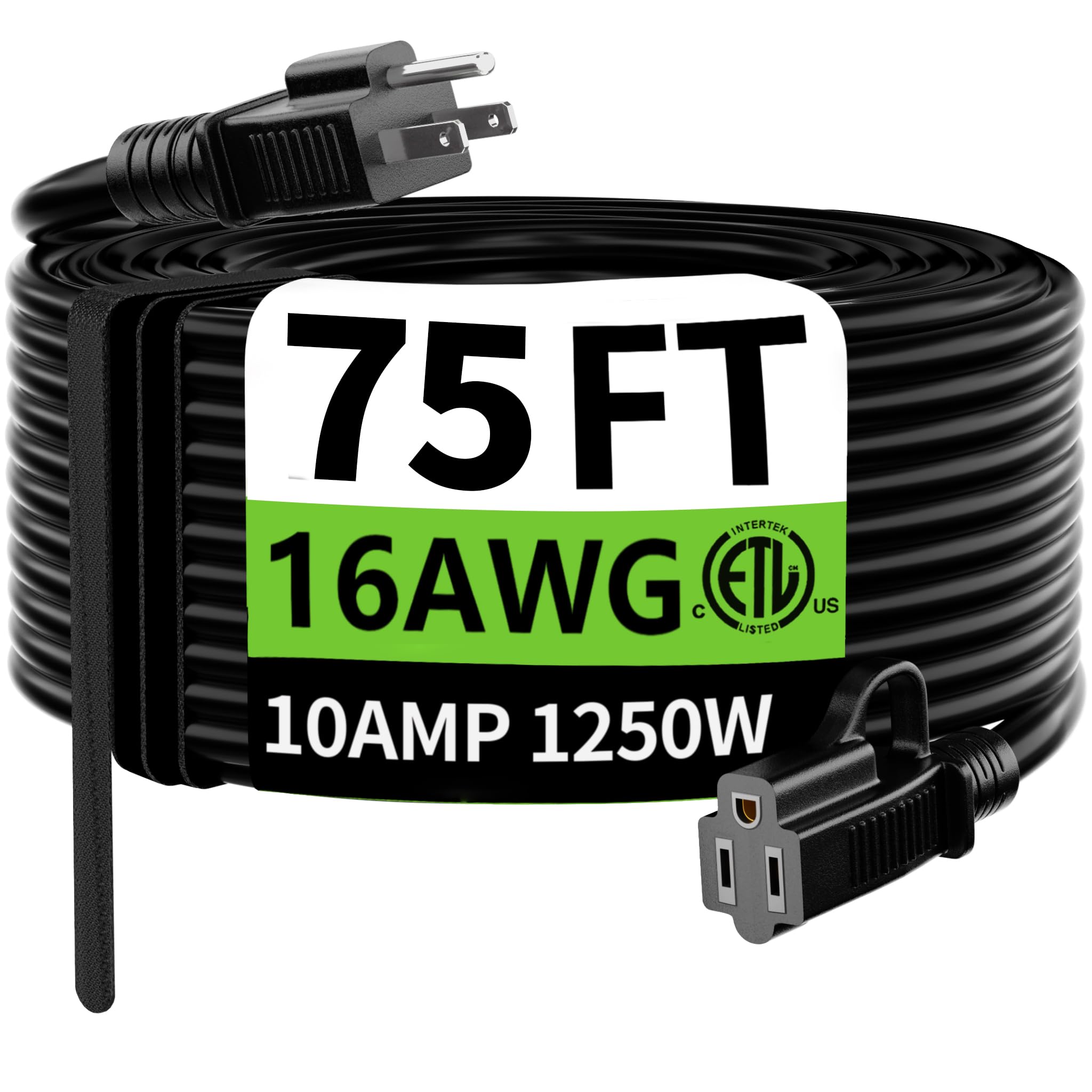 HUANCHAIN Indoor Outdoor Black Extension Cord 50 ft Waterproof, 16/3 Gauge Flexible Resistant Appliance Extension Cord Outside, 13A 1625W 16AWG SJTW, 3 Prong Heavy Duty Electric Cable, ETL Listed