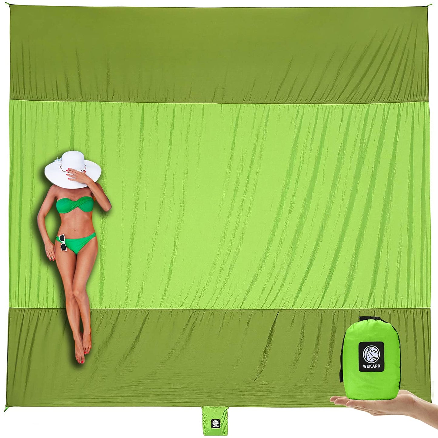 WEKAPO Beach Blanket Sandproof Waterproof, Extra Large Beach Mat, Oversized & Compact Sand Free Mat Quick Drying, Lightweight & Durable with 6 Stakes & 4 Corner Pockets