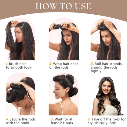 Heatless Curlers, Heatless Curls Overnight Set for Women, Soft Hair Curlers to Sleep In, Jumbo No Heat Hair Curlers Set with Headscarf and Hook for Long Hair (DarkBrown, 4 Packs)
