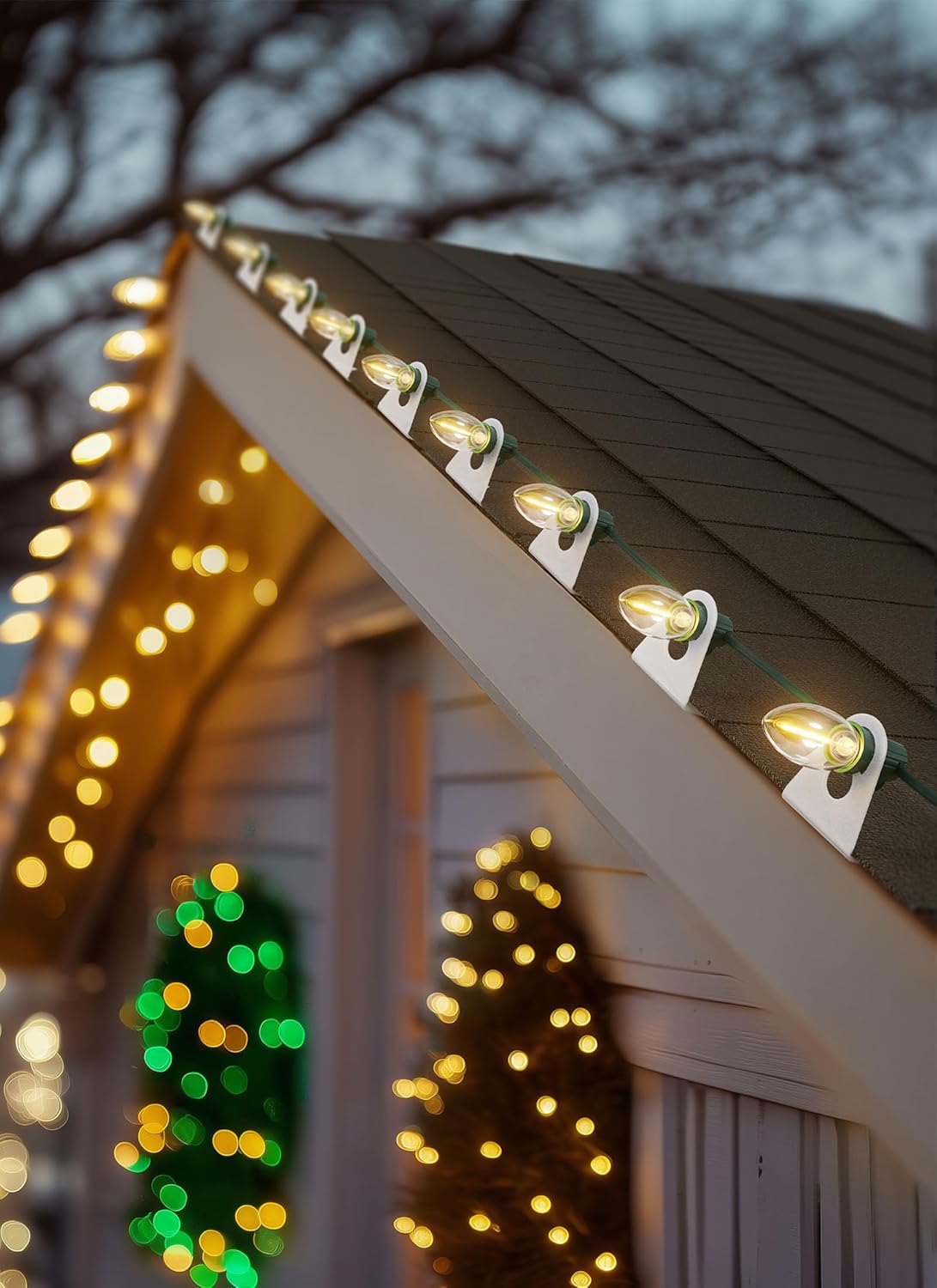 Brightown Christmas Light Clips for Outside, 100 Pack Roof Clips for C7 C9 Mini String Lights, Universal Gutter and Shingle Holiday Light Clip Set, for Christmas Decorations, White