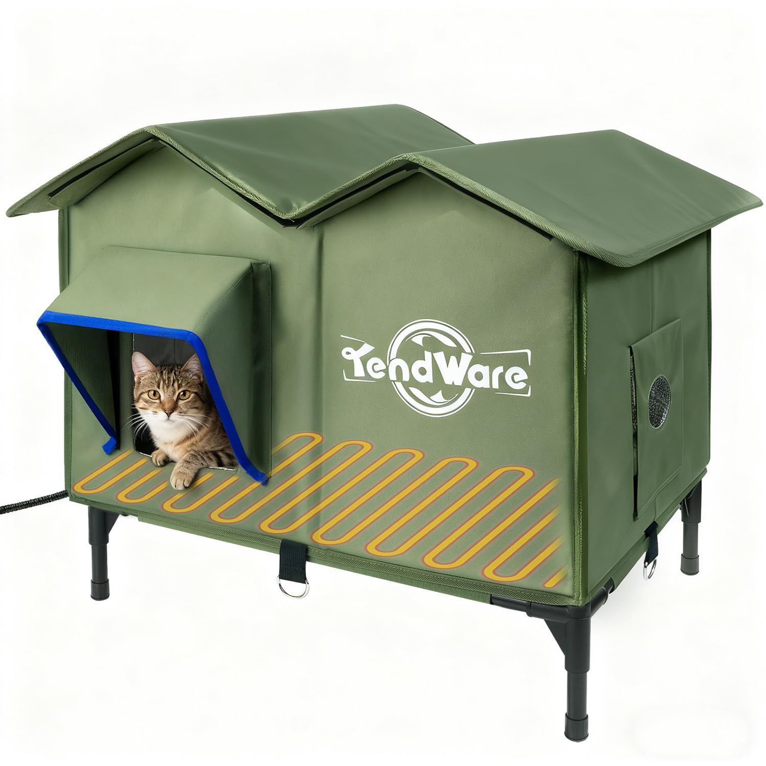 Outdoor Cat House Heated Cat House for Outside with Elevated Base Cat-Attracting Eave Design Feral Stray Shelter Weatherproof in Winter Garage Yard Porch Size M