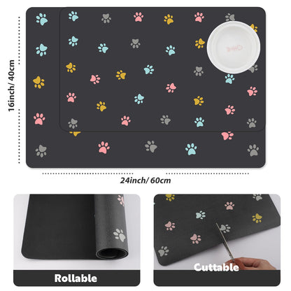 Absorbent Pet Feeding Mat for Food and Water No Stains Quick Dry Mat for Dog Cat Bowl, Dark Paw12x19 Inches