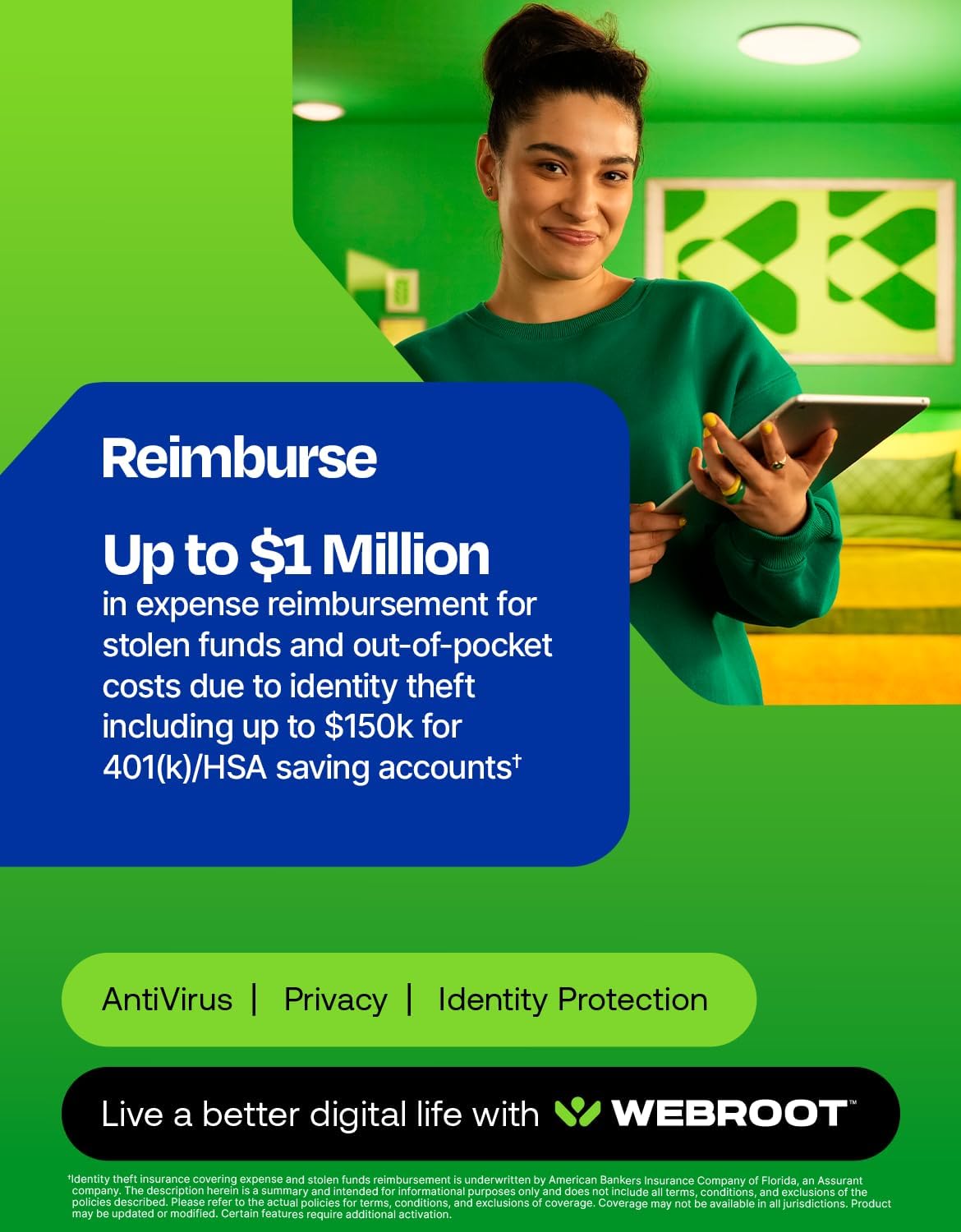 Webroot Internet Security Complete Antivirus Software 2026 10 Device 1 Year Download for PC/Mac/Chromebook/Android/IOS + Password Manager, Performance Optimizer