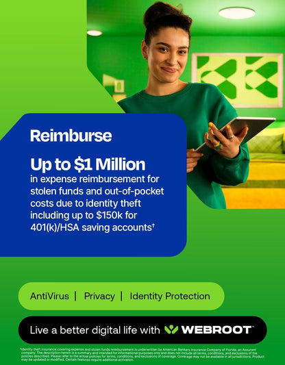 Webroot Antivirus Software 2026 | 3 Device | 1 Year Download for PC/Mac
