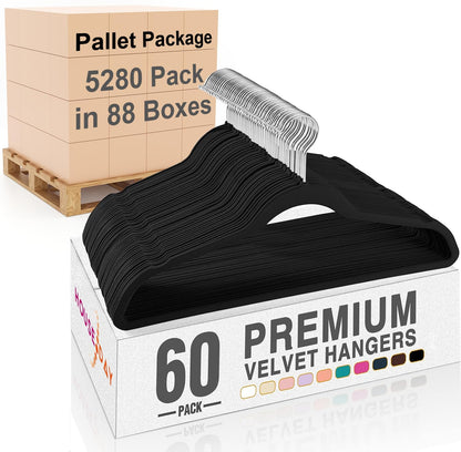 HOUSE DAY Black Velvet Hangers 60 Pack, Non Slip Clothes Felt Hanger Heavy Duty for Coat, Premium Slim Space Saving Suit Hangers for Closet Organizer, 360° Rotating Silver Hook