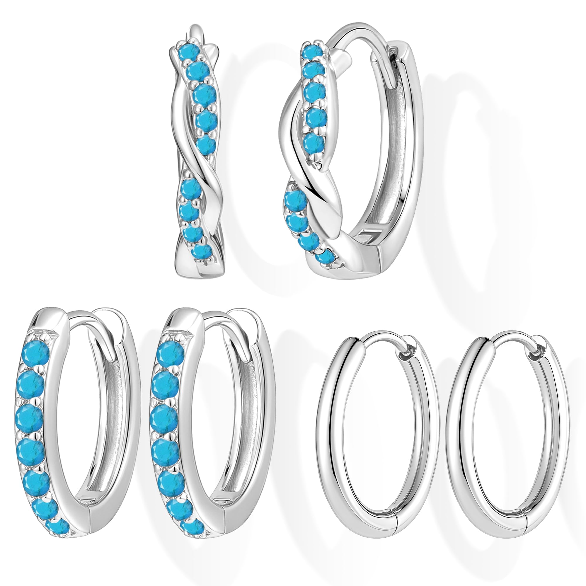 Inerney Gold Huggie Hoop Earrings Set for Women, Dainty Small Sterling Silver Earring Stacks Hypoallergenic Jewelry for Multiple Piercings, Trendy Twisted Cute Cartilage Hoops Birthstone Gift 3 Pairs
