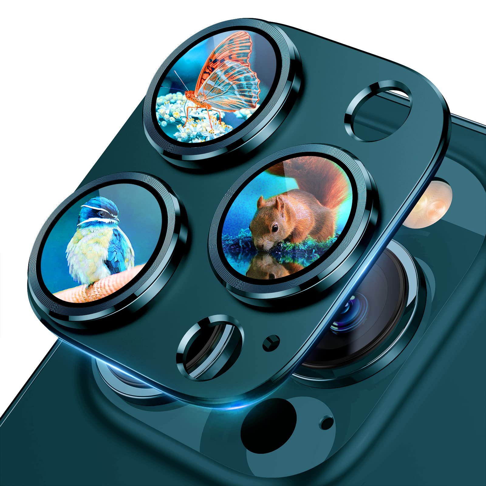 Uyiton Compatible with iPhone 17 Pro Max Camera Lens Protector - [Not Easy to Break][Strong Adsorption][Case-Friendly] Metal Tempered Glass Rear Camera Screen Cover - Deep Blue