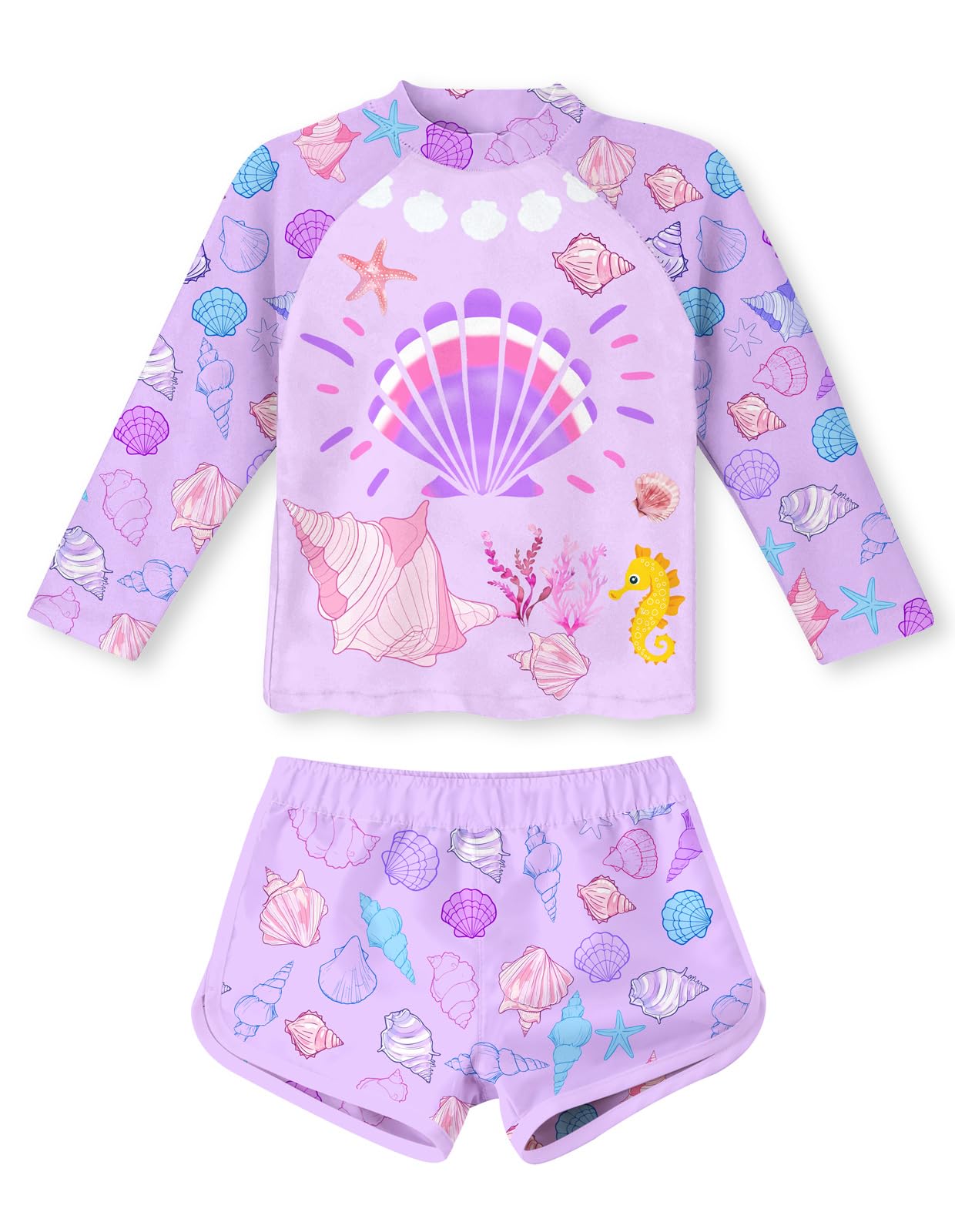 Vogseek 4-10T Girls Rashguard 2 Pieces Long Sleeve Swimsuit Swimwear with Shorts