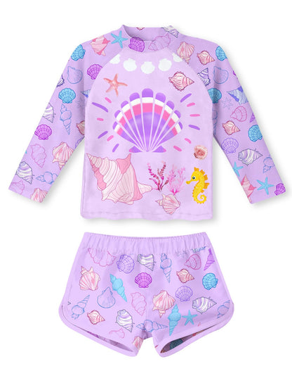 Vogseek 4-10T Girls Rashguard 2 Pieces Long Sleeve Swimsuit Swimwear with Shorts