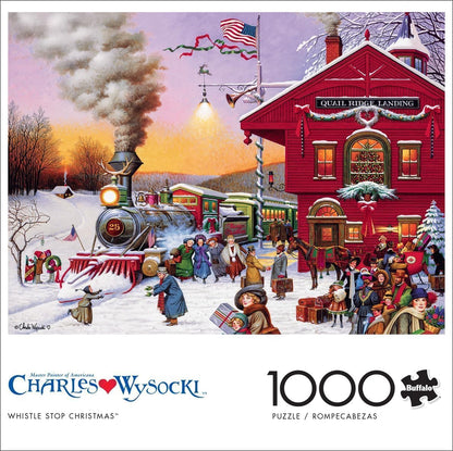 Buffalo Games – Charles Wysocki - Whistle Stop Christmas- 1000 Piece Holiday Jigsaw Puzzle - Festive Puzzles for Adults – Precision-Cut Pieces, Winter Artwork, Hours of Relaxing Fun