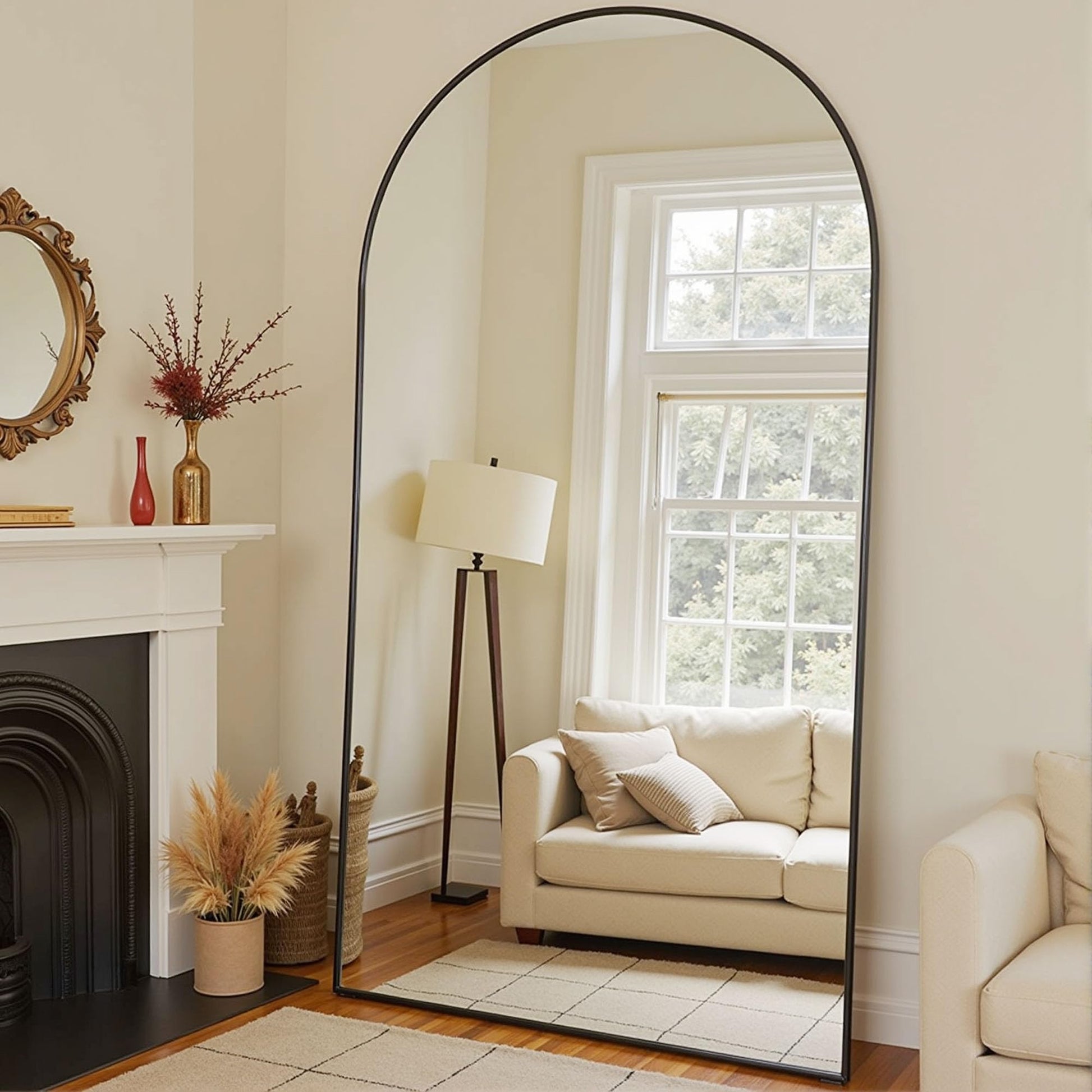 TinyTimes 64''x21'' Arched Full Length Mirror with Stand, Full Body Mirror, Mirrors Full Length Floor Freestanding, Wall Mounted Mirrors for Bedroom Living Room Cloakroom (Gold)